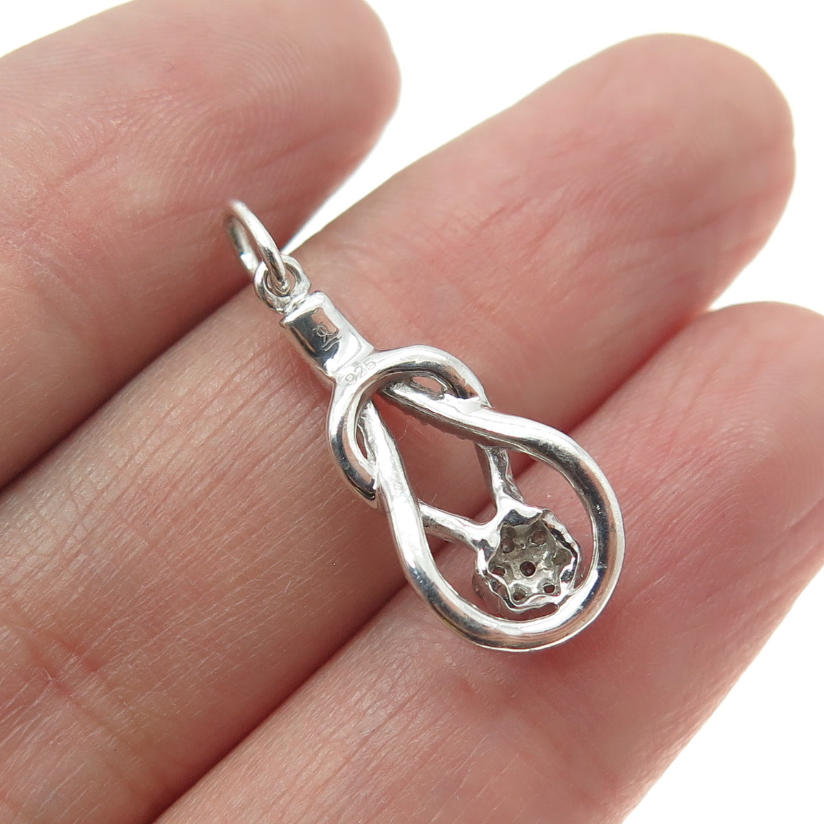 925 Sterling Silver Real Round-Cut Diamond Love Knot Minimalist Pendant