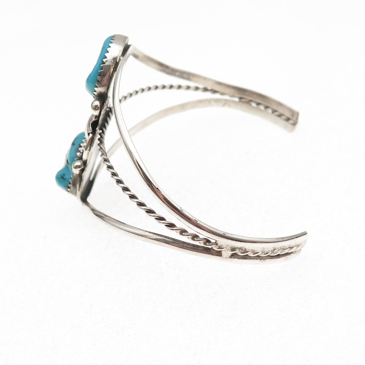Old Pawn 925 Sterling Silver Vintage Turquoise Floral Adjustable Bracelet 7"