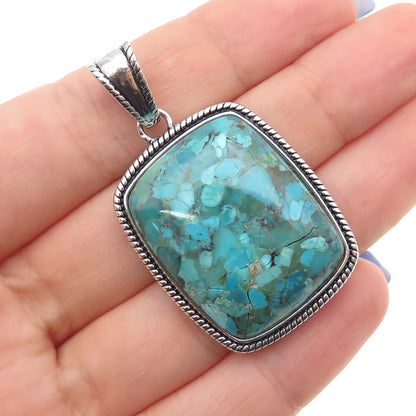 ANNIKA WITT 925 Sterling Silver Vintage Real Turquoise Inlay Charm Pendant