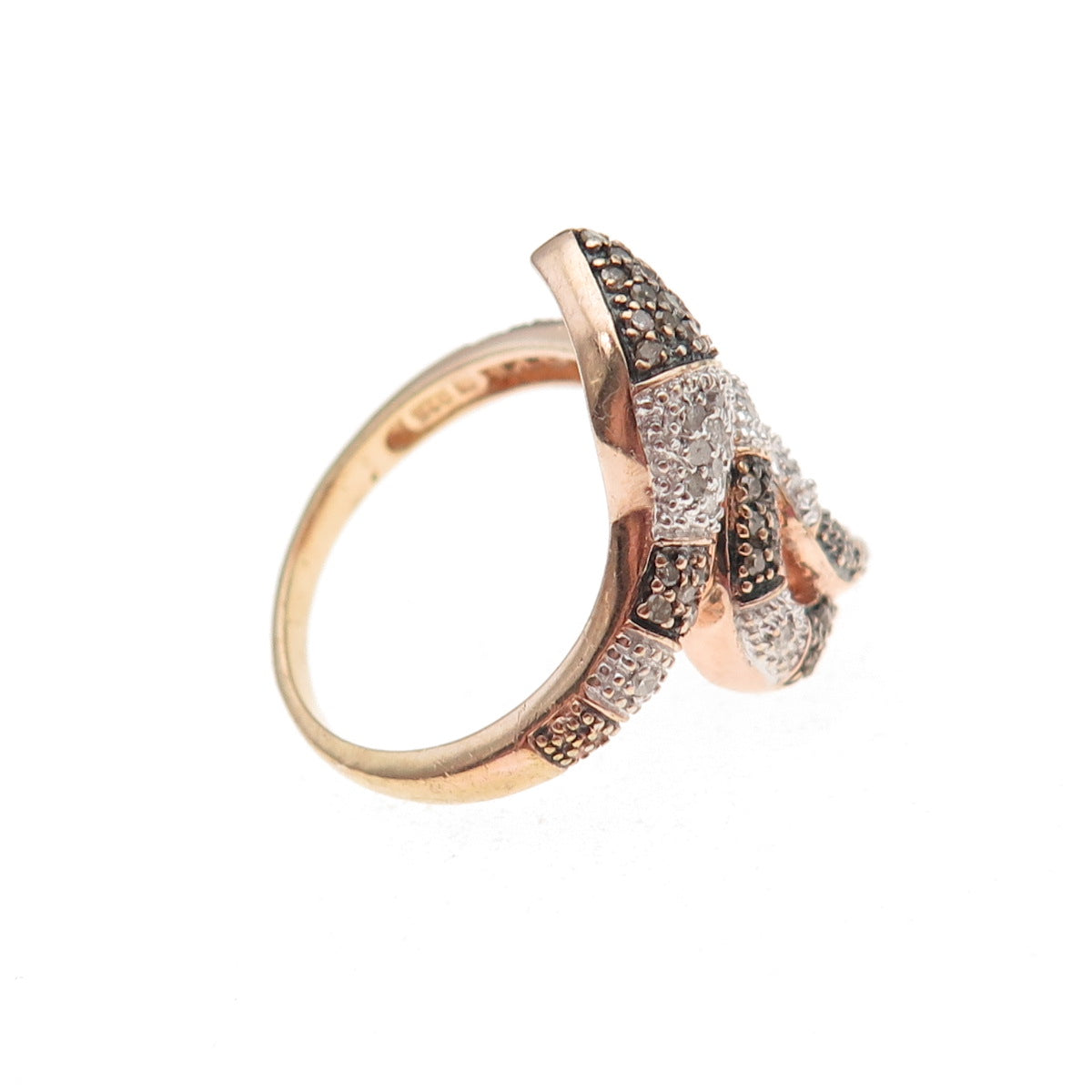 925 Sterling Silver Gold Plated Black Rhodium Real Diamond Snake Ring Size 7