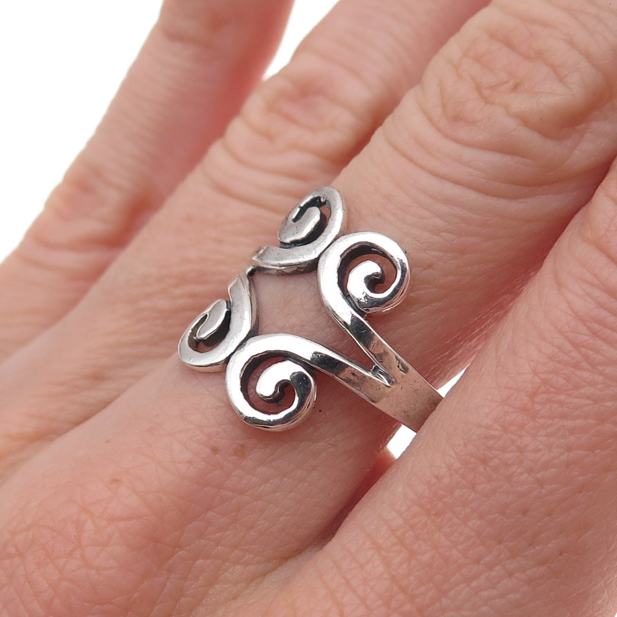 925 Sterling Silver Vintage Modernist Spiral Oxidized Ring Size 8.75