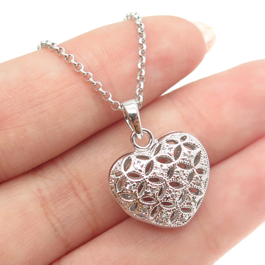 925 Sterling Silver Italy Round-Cut C Z Locket Heart Cable Chain Necklace 16"