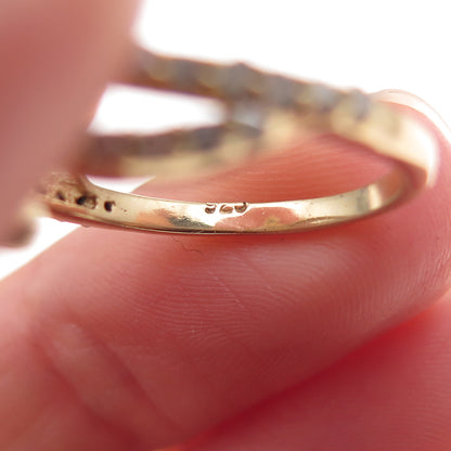 925 Sterling Silver Gold Plated Real Round-Cut Diamond Bypass Ring Size 6.25