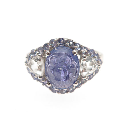 Chuck Clemency 925 Sterling Real Tanzanite & White Topaz Floral Ring Size 8.25