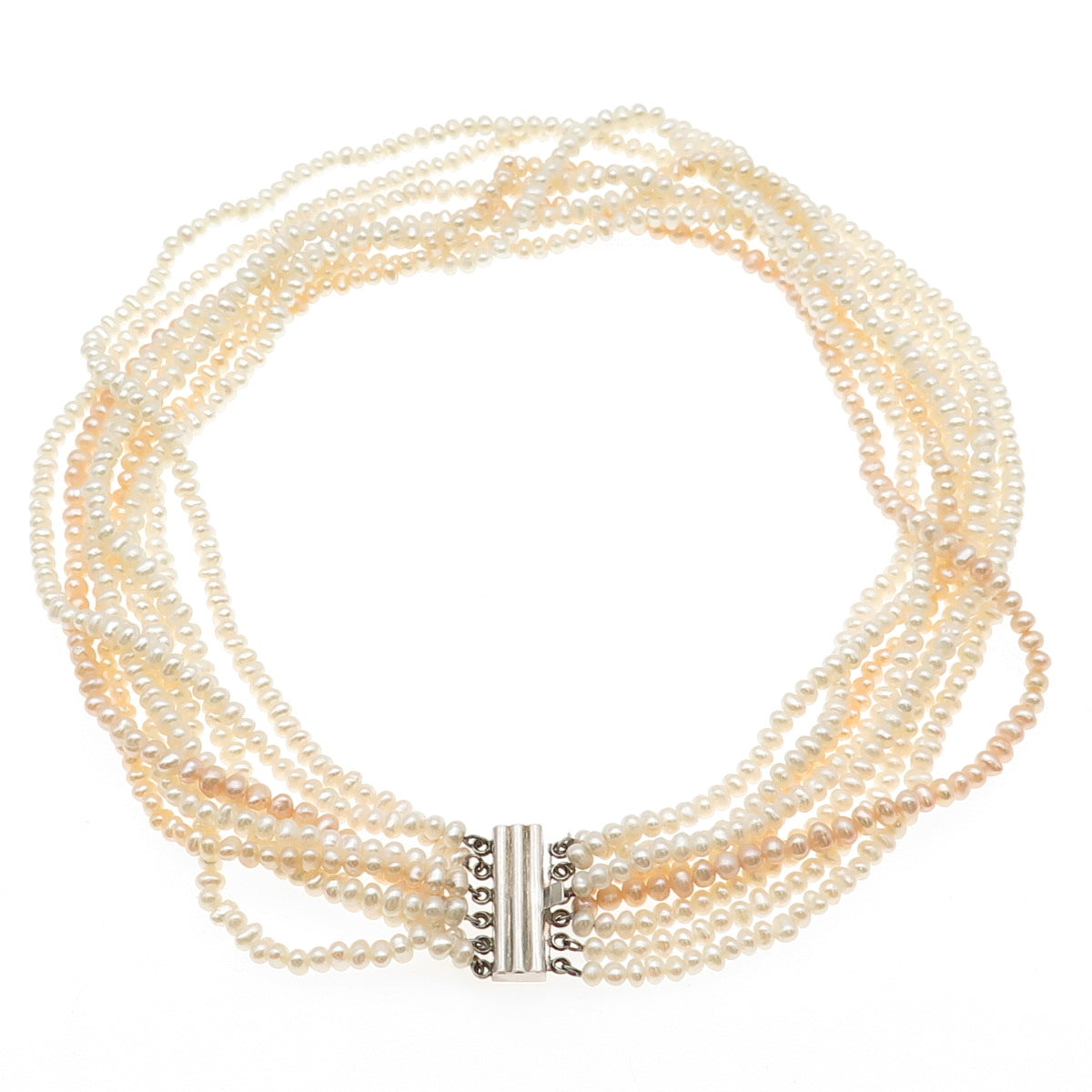 925 Sterling Silver Vintage Real Baroque Pearl 8-Strand Beaded Necklace 18"