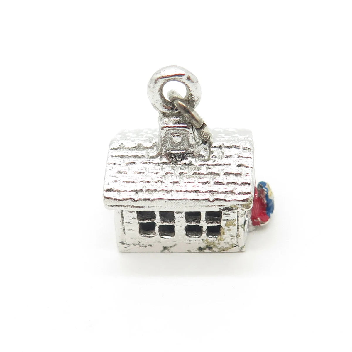 925 Sterling Silver Antique Art Deco Enamel Old House Charm Pendant