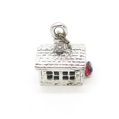 925 Sterling Silver Antique Art Deco Enamel Old House Charm Pendant
