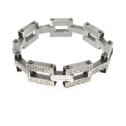925 Sterling Silver Antique Art Deco Forget Me Not Oxidized Bracelet 7"