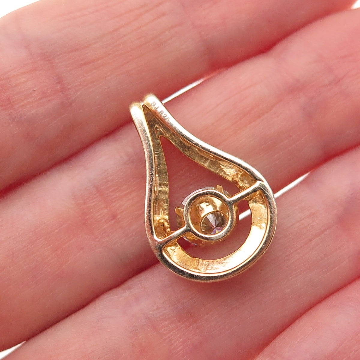 Savoy 925 Sterling Silver Gold Plated Moissanite Teardrop Slide Charm Pendant