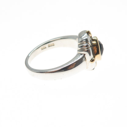 18K Gold 925 Sterling Silver Vintage Real Amethyst Modernist Ring Size 7.25