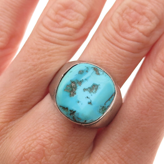 Old Pawn 925 Sterling Silver Vintage Southwestern Turquoise Tribal Ring Size 10