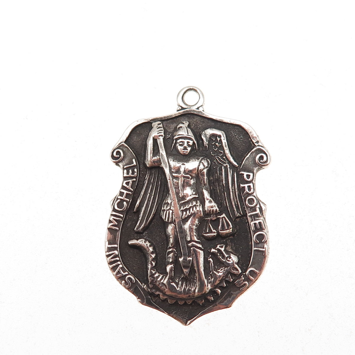 Chapel 925 Sterling Silver Vintage Saint Michael Oxidized Charm Pendant