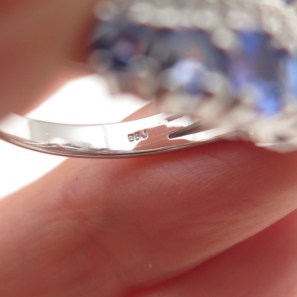 925 Sterling Silver Real Oval-Cut Tanzanite & Round-Cut White Topaz Ring Size 8