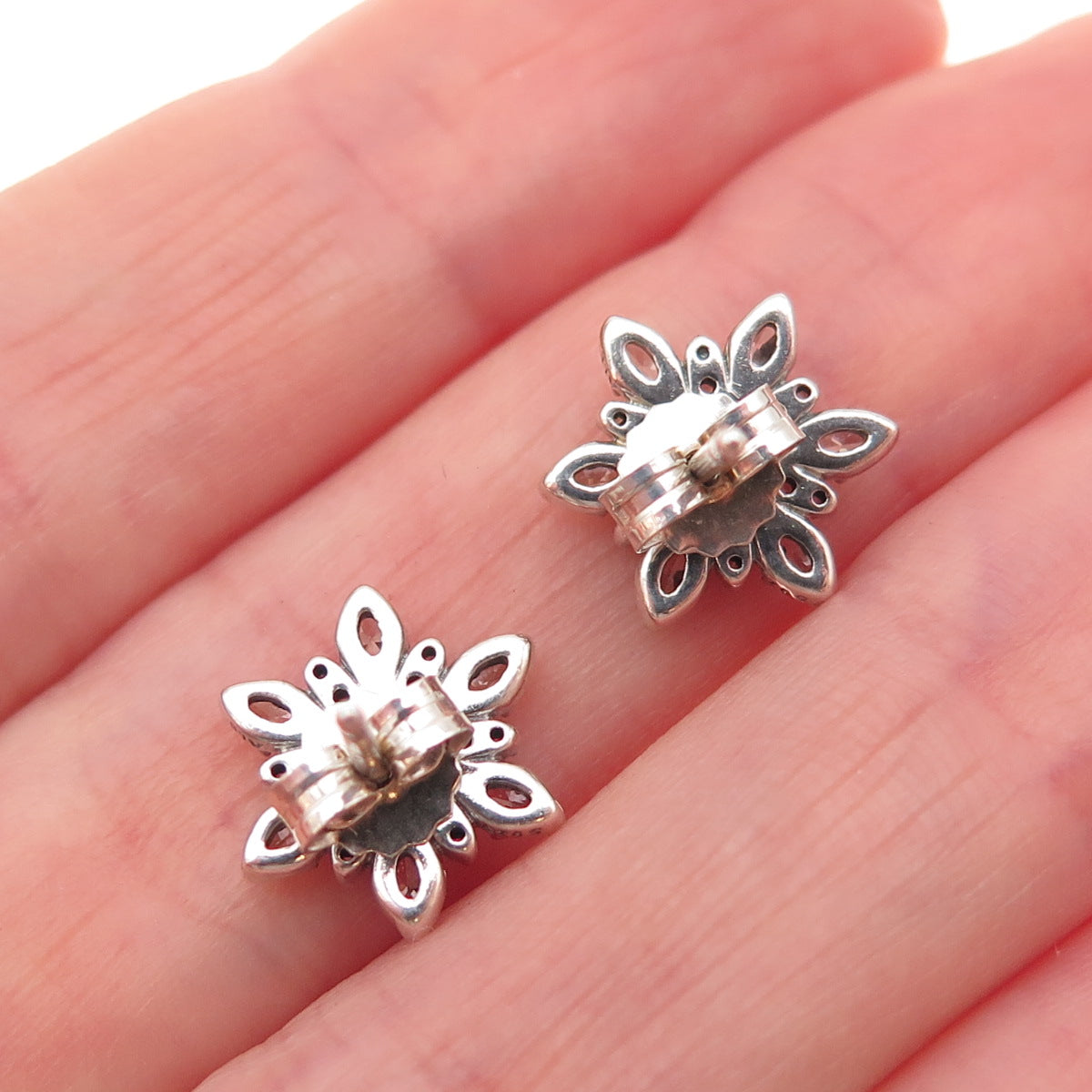 Pandora 925 Sterling Silver Blue & White C Z Snowflake Stud Earrings