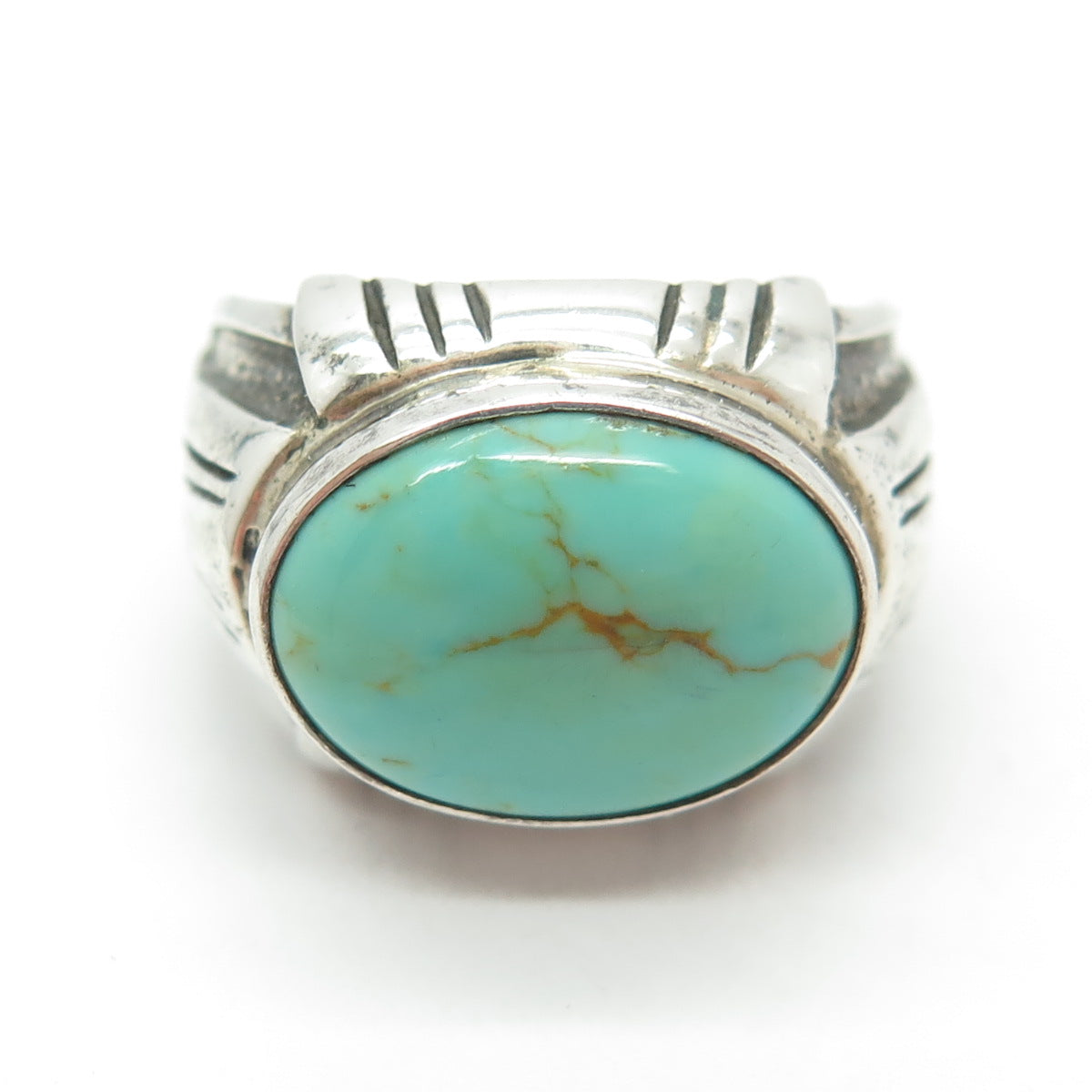 CAROL FELLEY Sterling Silver Vintage '93 Lone Mountain Turquoise Ring Size 10.25