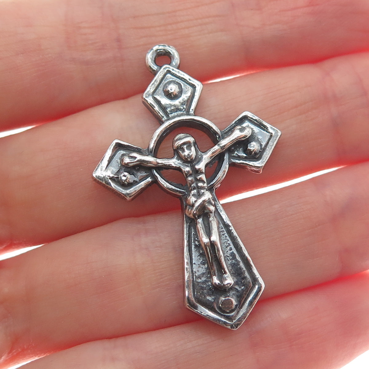 925 Sterling Silver Vintage Crucifix Cross Religious Oxidized Pendant