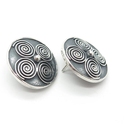 925 Sterling Silver Vintage Spiral Round Earrings