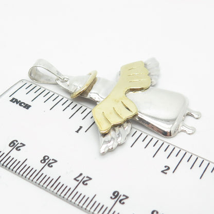925 Sterling Silver 2-Tone Vintage Mexico Angel Pendant