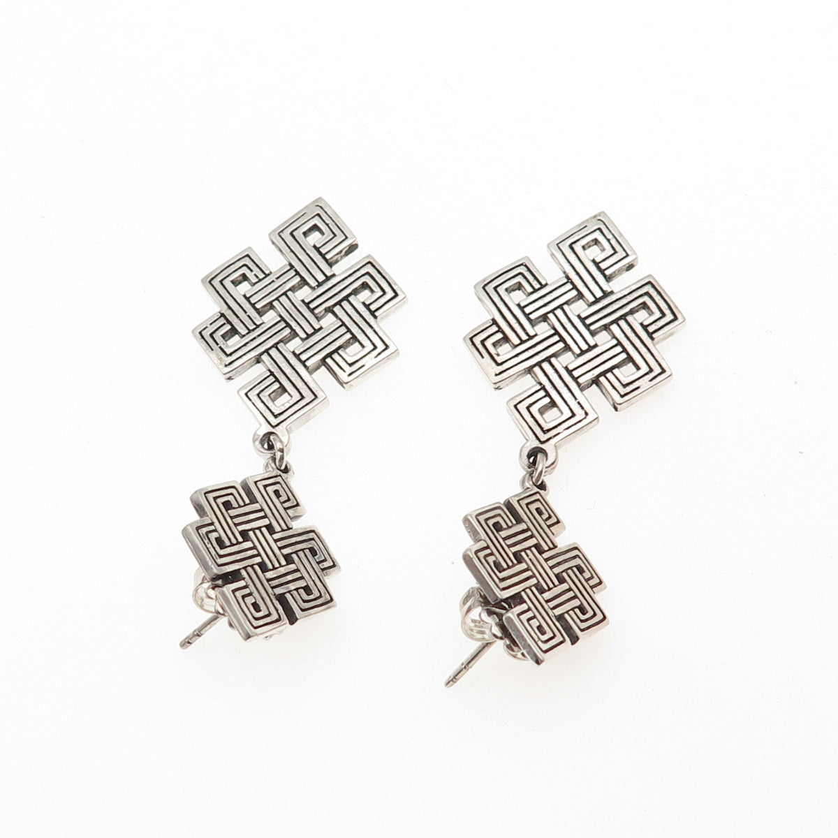 925 Sterling Silver Vintage Celtic Knot Oxidized Dangle Earrings