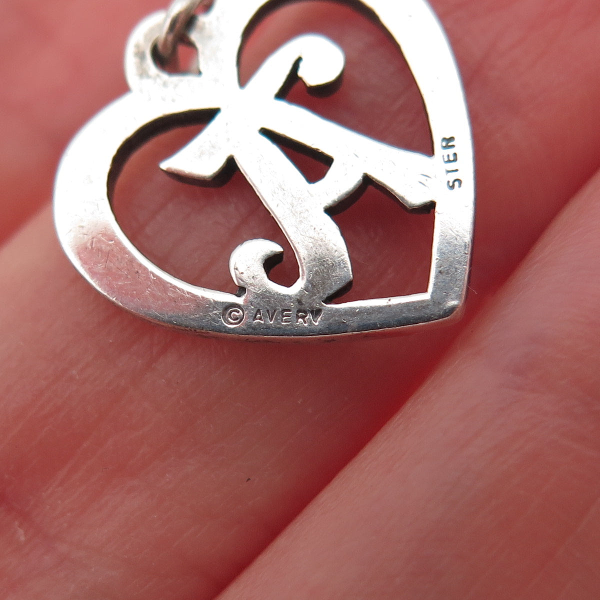 James Avery Sterling Silver Vintage Letter A Initial Heart Script Charm Pendant