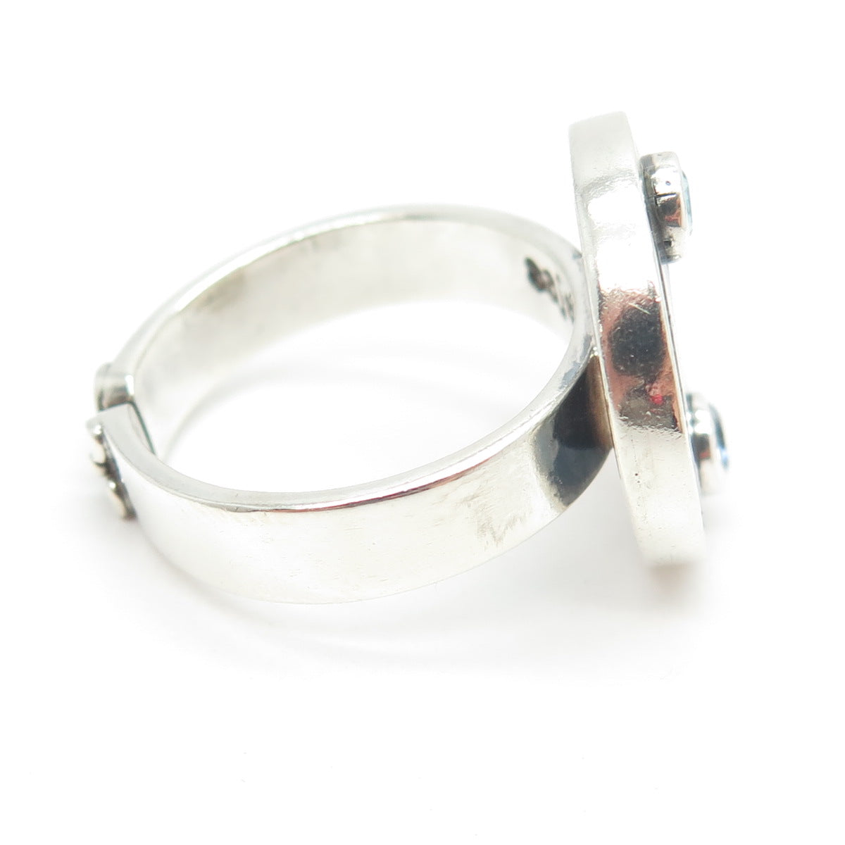 SAJEN 925 Sterling Silver Vintage Abalone Shell Aquamarine Gem Ring Size 9