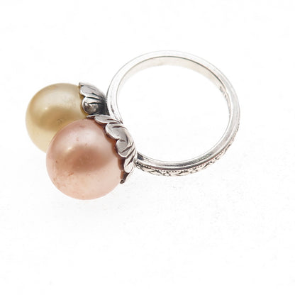 925 Sterling Silver Antique Art Deco Faux Pearl Bypass Adjustable Ring Size 3.75