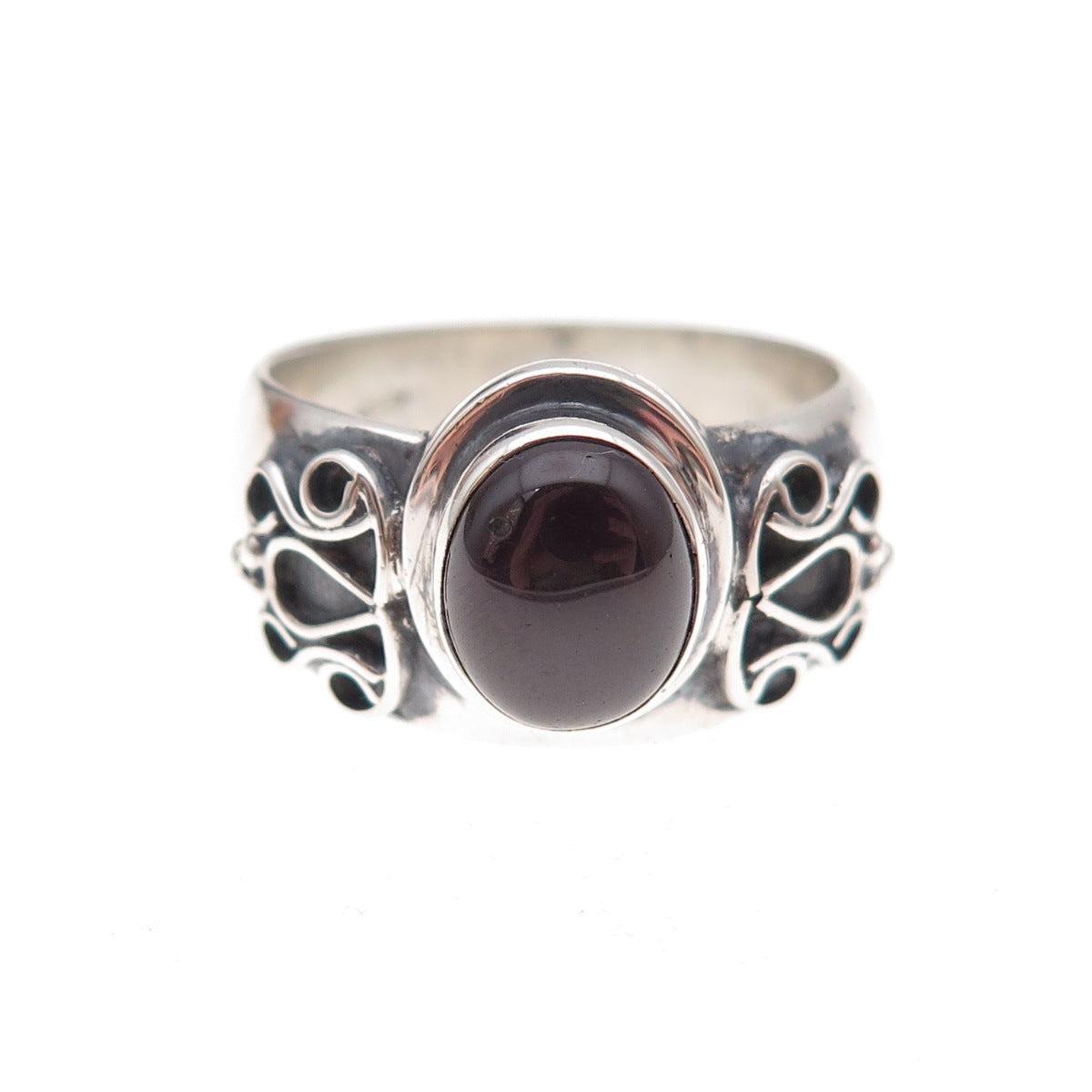 925 Sterling Silver Vintage Real Rhodolite Oxidized Ring Size 8.25
