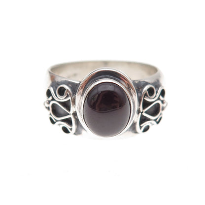 925 Sterling Silver Vintage Real Rhodolite Oxidized Ring Size 8.25