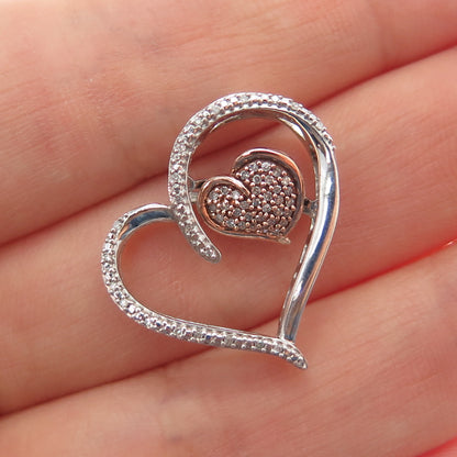 JANE SEYMOUR 925 Sterling Silver 10K Gold Real Diamond Heart Slide Pendant