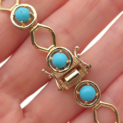 D'Joy Sterling Silver Gold Plated Real Sleeping Beauty Turquoise Bracelet 7.5"