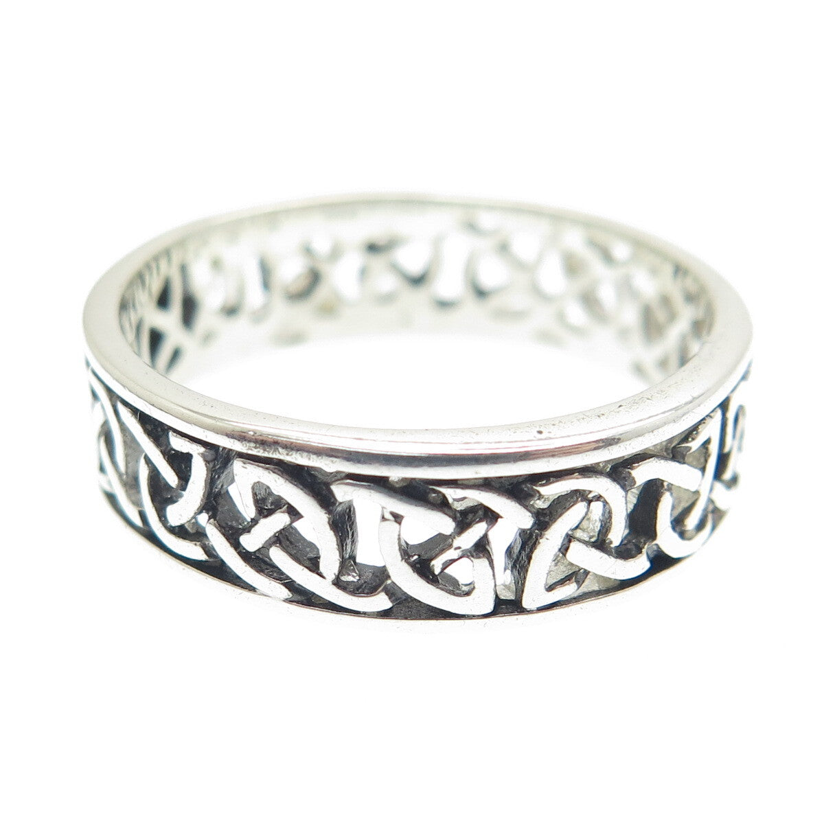 925 Sterling Silver Vintage Celtic Knot Oxidized Band Ring Size 9.25