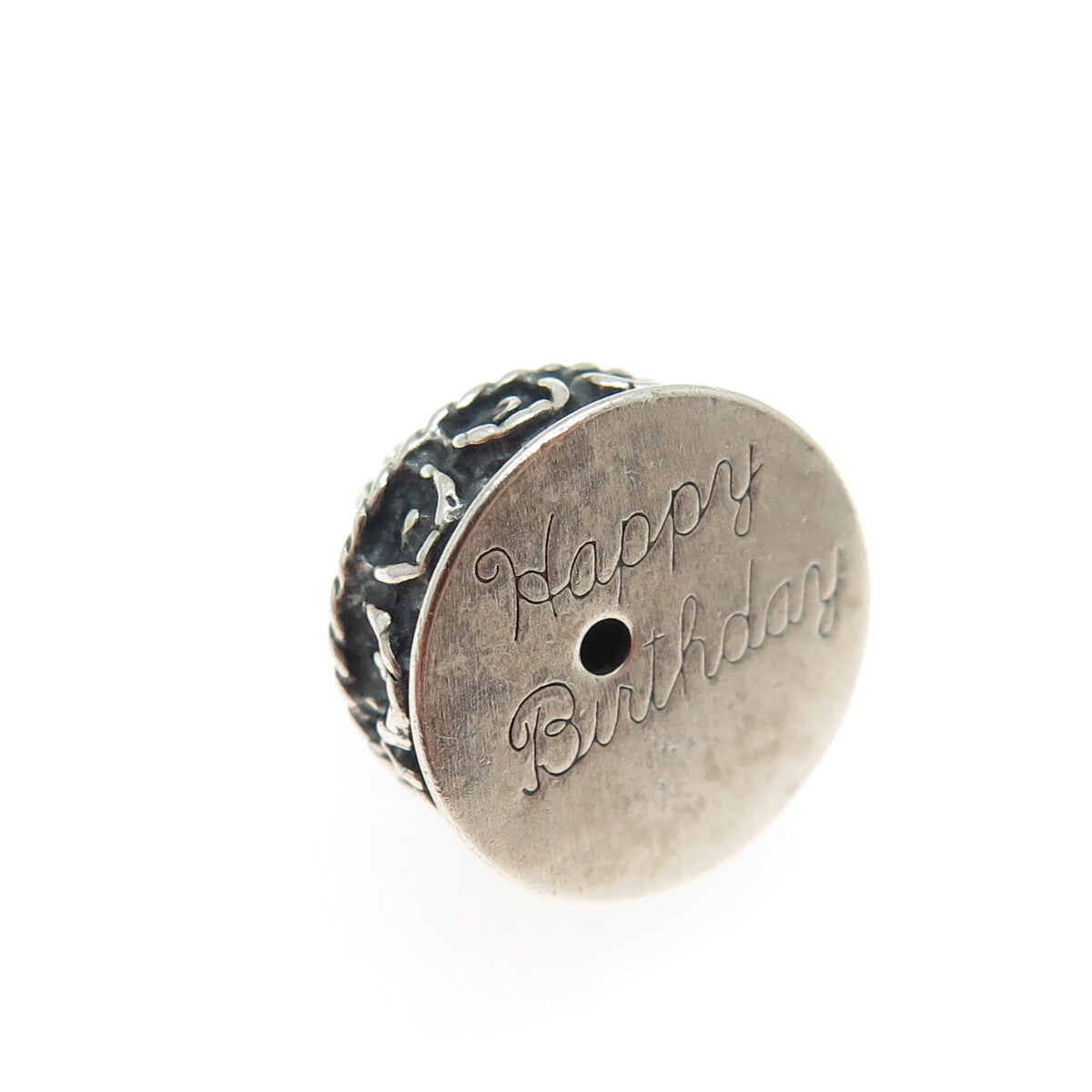 925 Sterling Silver Vintage Birthday Cake Oxidized Minimalist 3D Charm Pendant