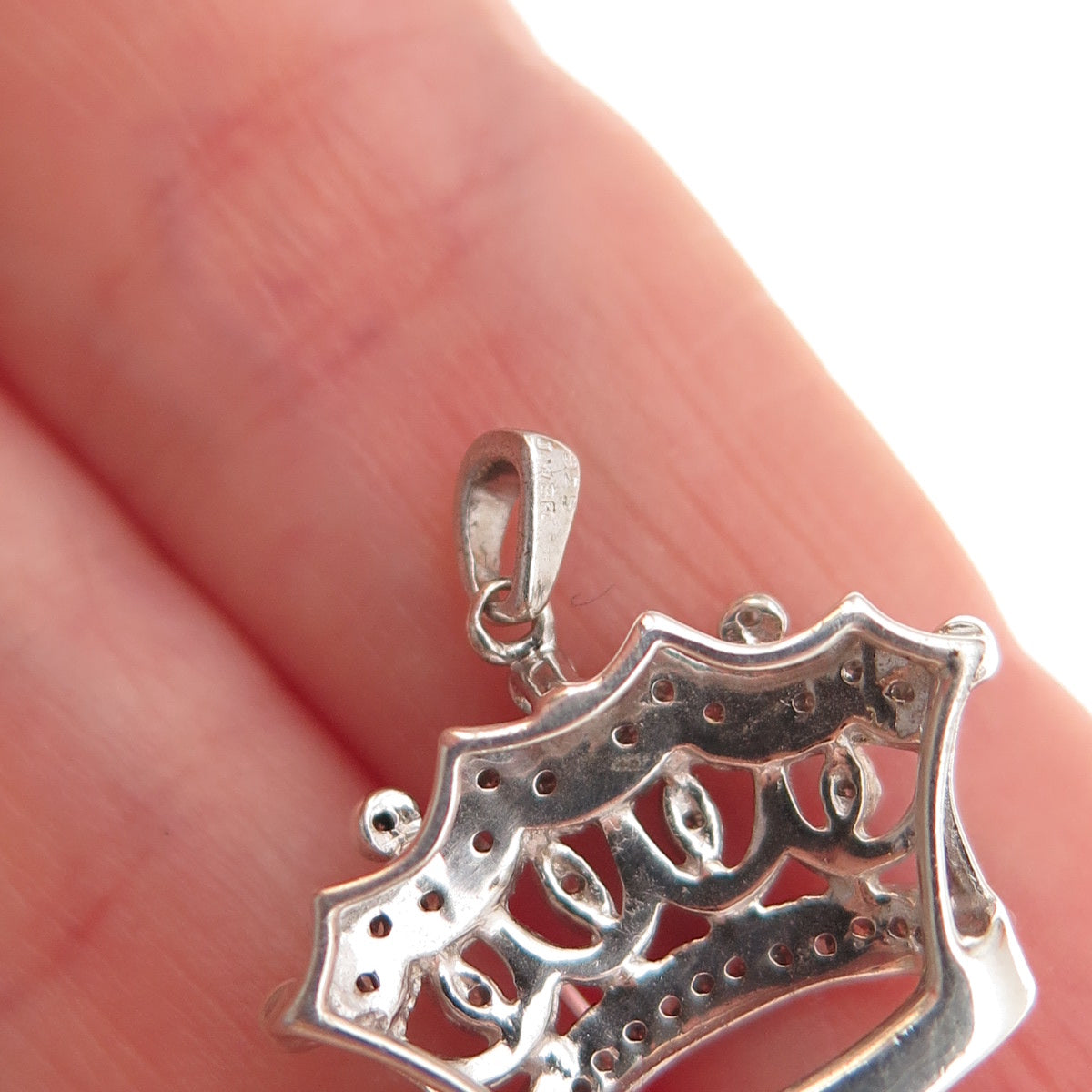 Jane Seymour Sterling Silver Real Round-Cut Diamond Royal Crown Charm Pendant