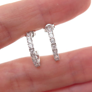 925 Sterling Silver Round-Cut C Z Hoop Earrings