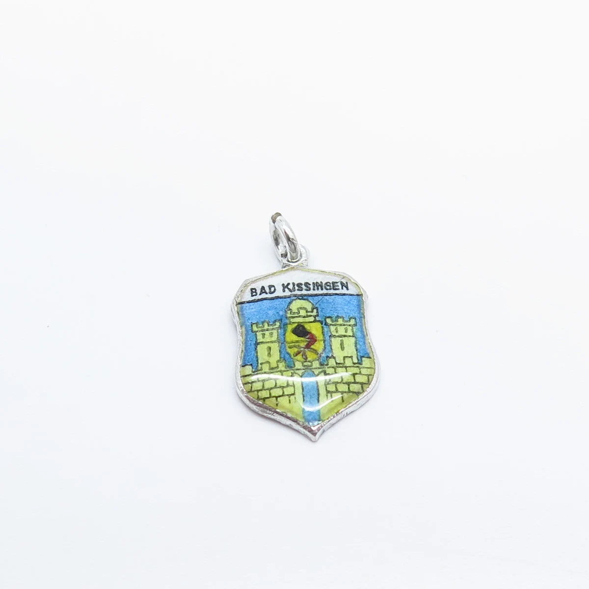 925 Sterling Silver Vintage Enamel "Bad Kissingen" Coat of Arms Charm Pendant