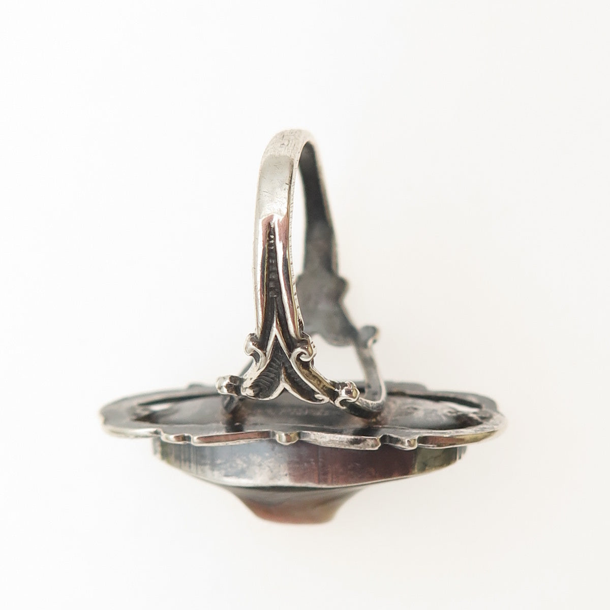 925 Sterling Silver Antique Art Deco Real Blister Pearl Oxidized Ring Size 6.75