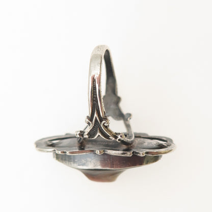 925 Sterling Silver Antique Art Deco Real Blister Pearl Oxidized Ring Size 6.75