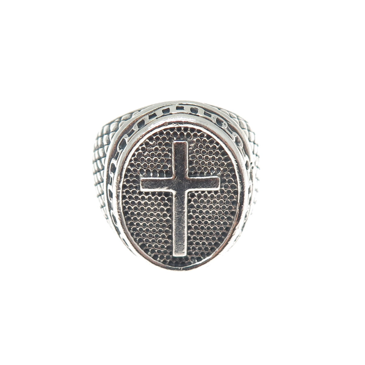 950 Silver Vintage Cross Oxidized Signet Ring Size 9.75