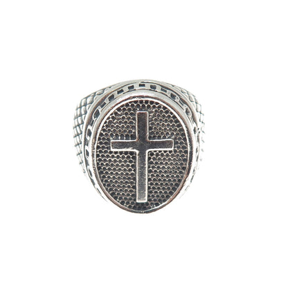 950 Silver Vintage Cross Oxidized Signet Ring Size 9.75