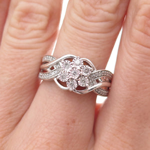 SK9 Allure Gems 925 Sterling Silver Real Diamond Floral Ring Size 7.25
