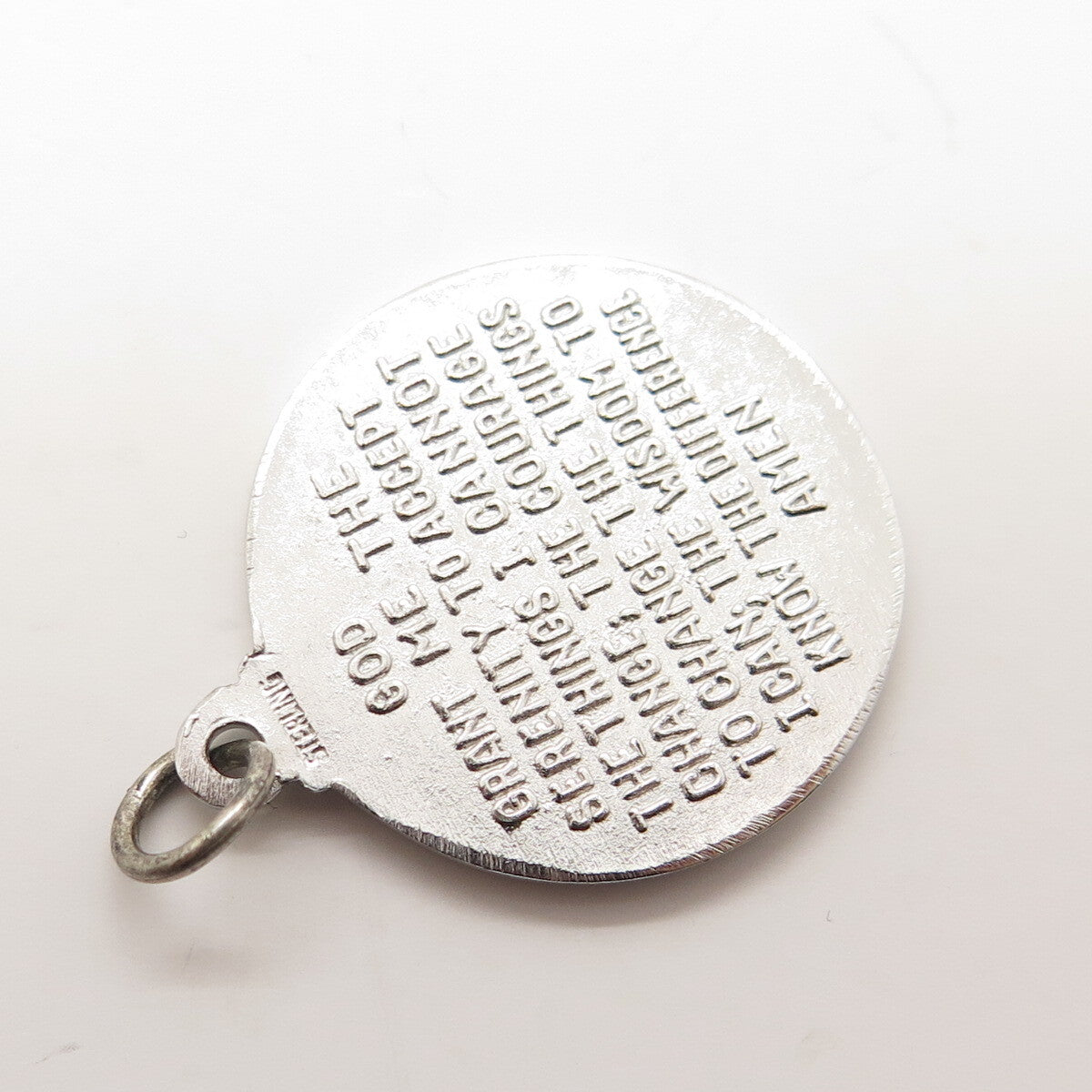 925 Sterling Silver Vintage Hands In Prayer Religious Round Charm Pendant