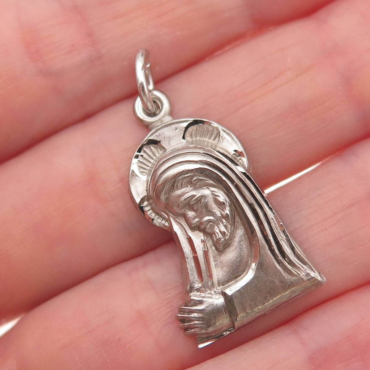 Chapel Sterling Silver Antique Art Deco Jesus & St. Mary Oxidized Charm Pendant