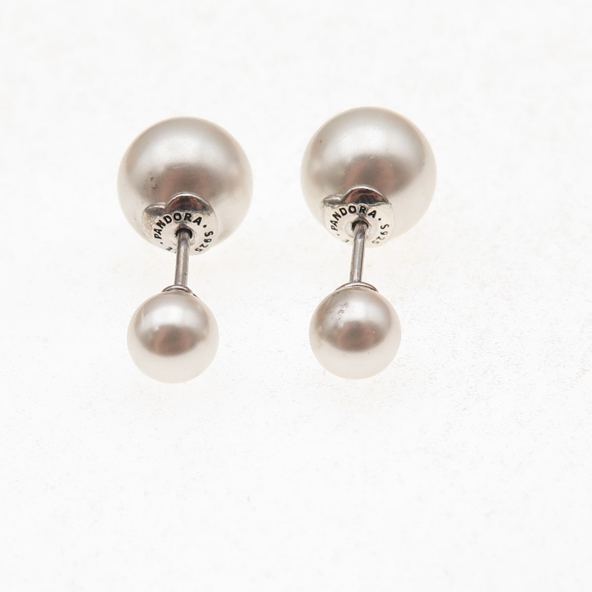 Pandora 925 Sterling Silver Faux Pearl Ball Stud Earrings