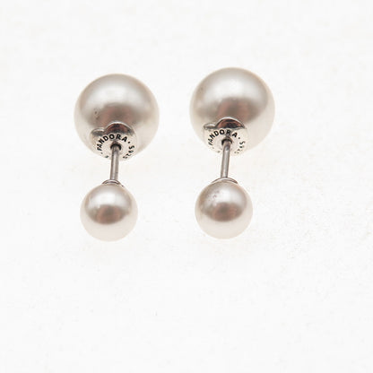 Pandora 925 Sterling Silver Faux Pearl Ball Stud Earrings