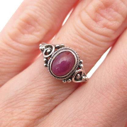 925 Sterling Silver Vintage Real Ruby Swirl Oxidized Ring Size 4.75