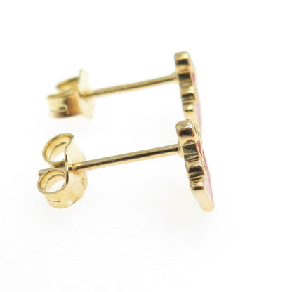 925 Sterling Silver Gold Plated C Z & Pink Enamel Crown Stud Earrings