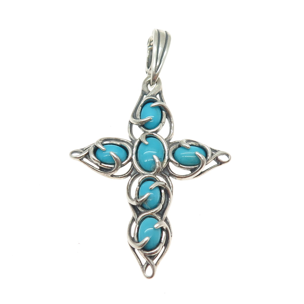 CAROLYN POLLACK 925 Sterling Vintage Sleeping Beauty Turquoise Cross Pendant