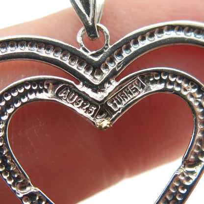 925 Sterling Silver Vintage Dotted Double Heart Pendant