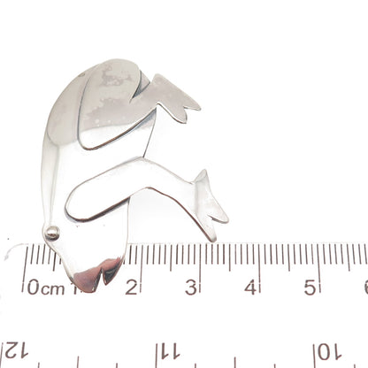 925 Sterling Silver Vintage Frog Good Luck Oxidized Pin Brooch
