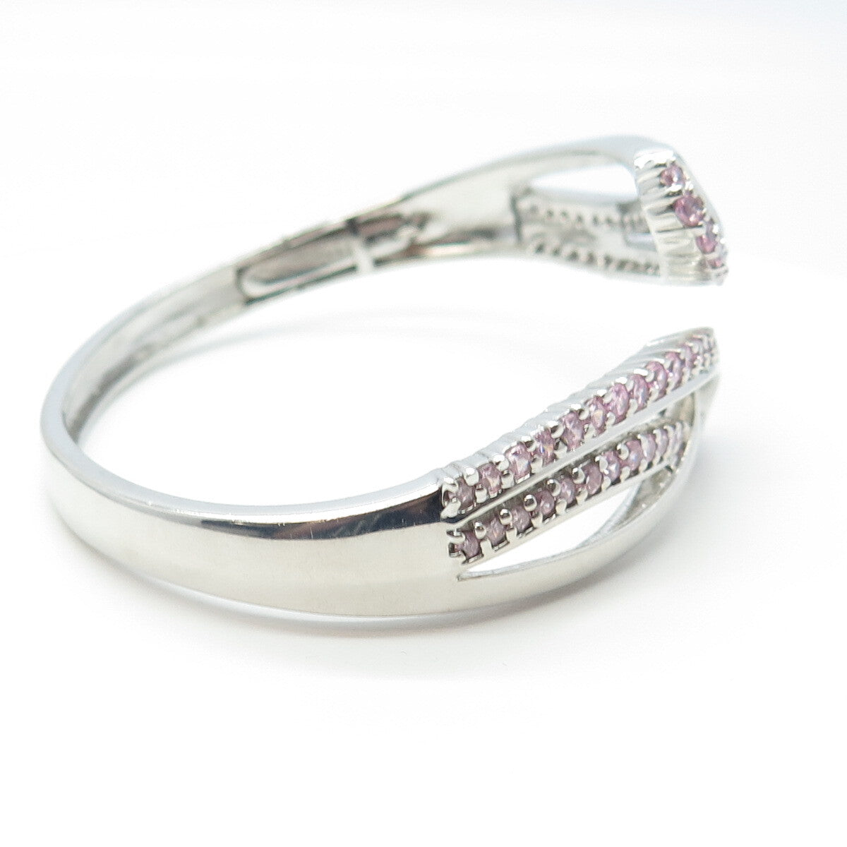ROSS SIMONS 925 Sterling Silver Pink C Z Bangle Bracelet 7"